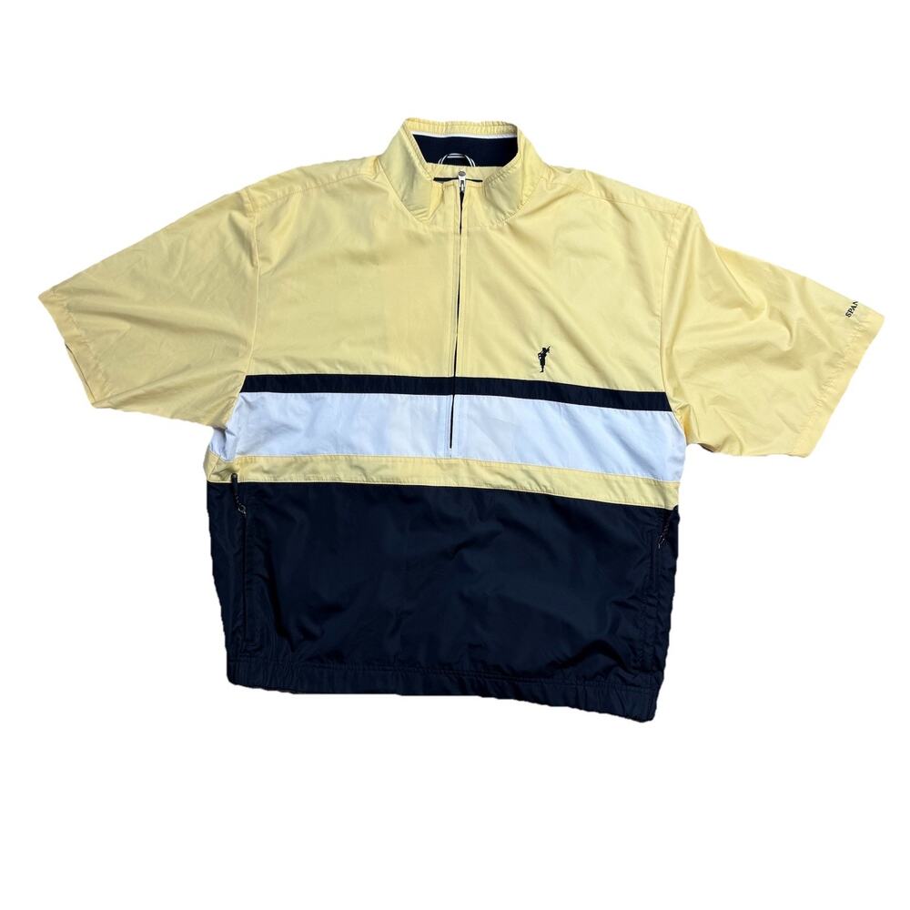Cutter and Buck Windbreaker XL CB WindTec Short Sleeve Yellow Black Golf 1/2 Zip